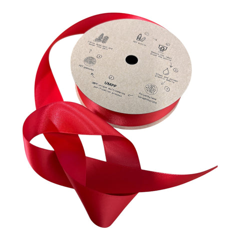 Ribbon Eco - Recycled from plastic bottles DOUBLE FACE RED / 25mm width x 20 Yards