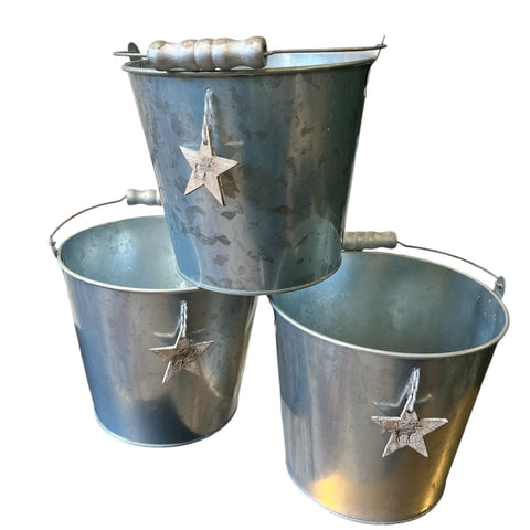 Zinc Bucket - Galvanised with decorative star and handle