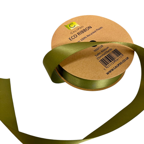 Ribbon Eco - Made from 100% Recycled Plastic 25mm x 20 Yards / Sage Moss Green YAM128